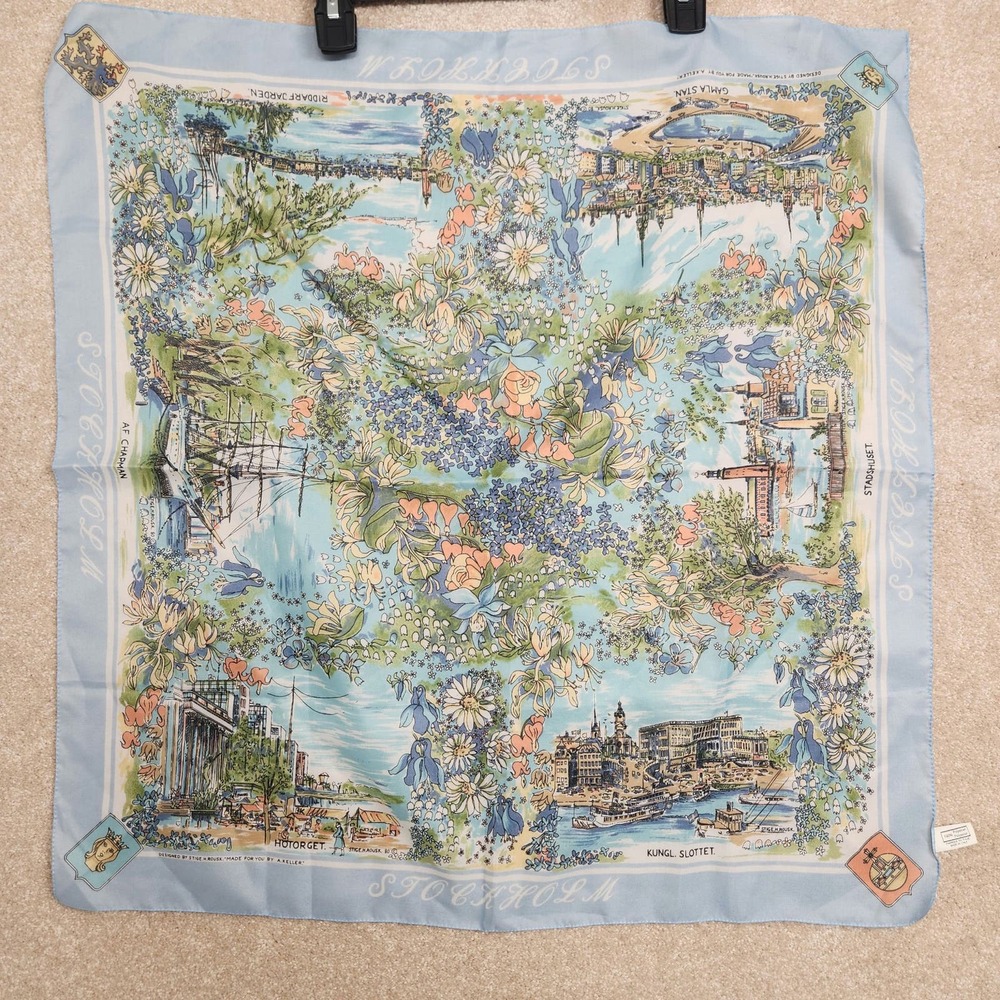 Stockholm Sweden Blue Designed by Stig E H Rousk "Made for You" A. Keller Scarf